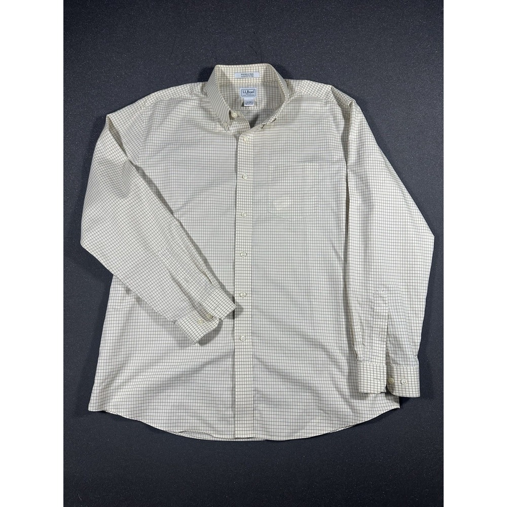LL Bean Men's Long Sleeve Tan Check Oxford Button Down XL-Reg Wrinkle Resistant